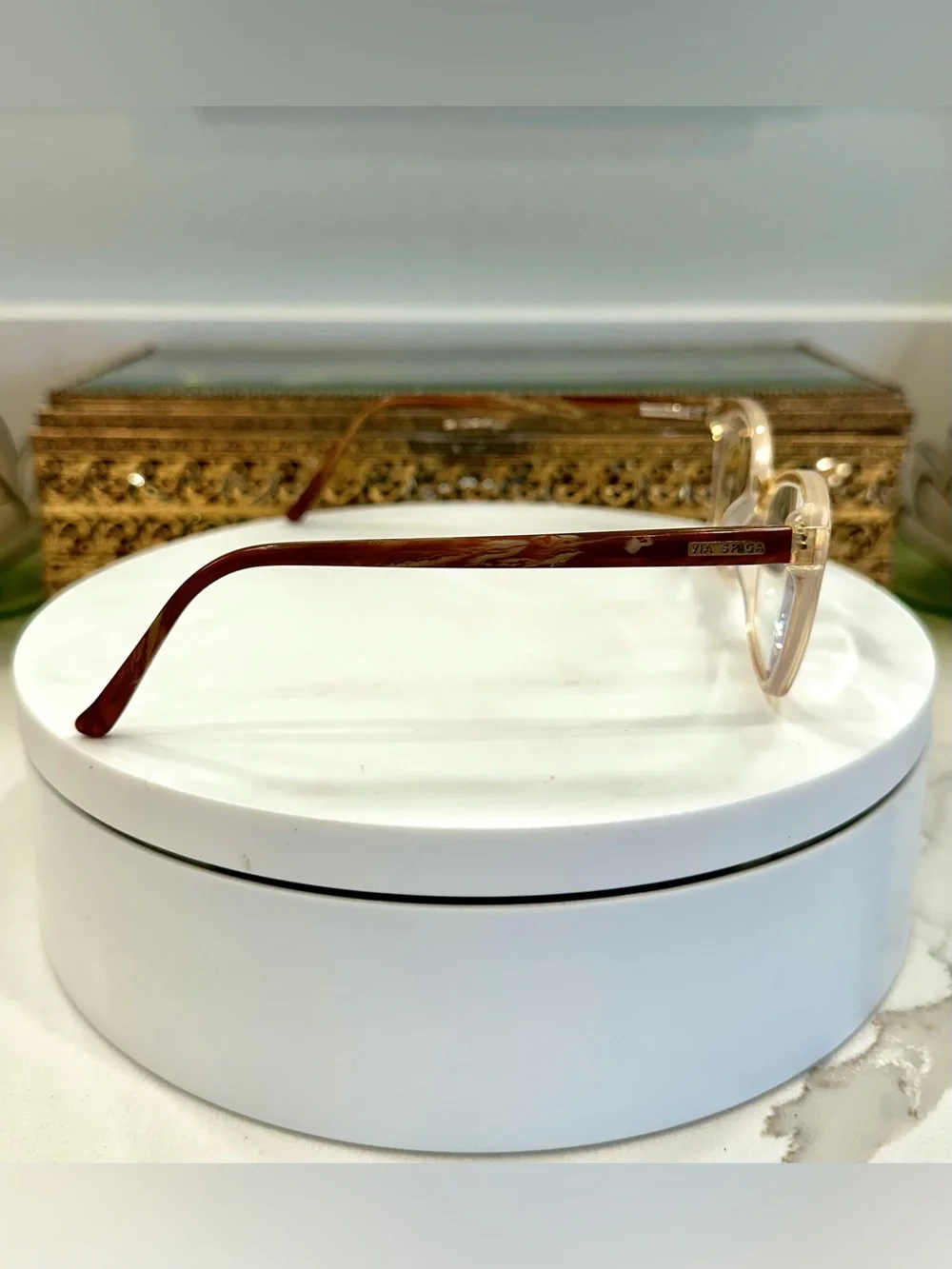 Via Spiga Dulcina Cat-Eye Champagne/Beige Crystal Rx Eyeglass Frames - VGUC